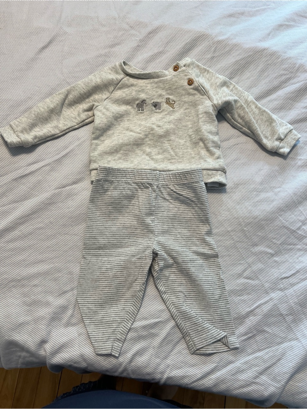 Baby Grey Striped Pants - Soft Knit Kids Bottoms